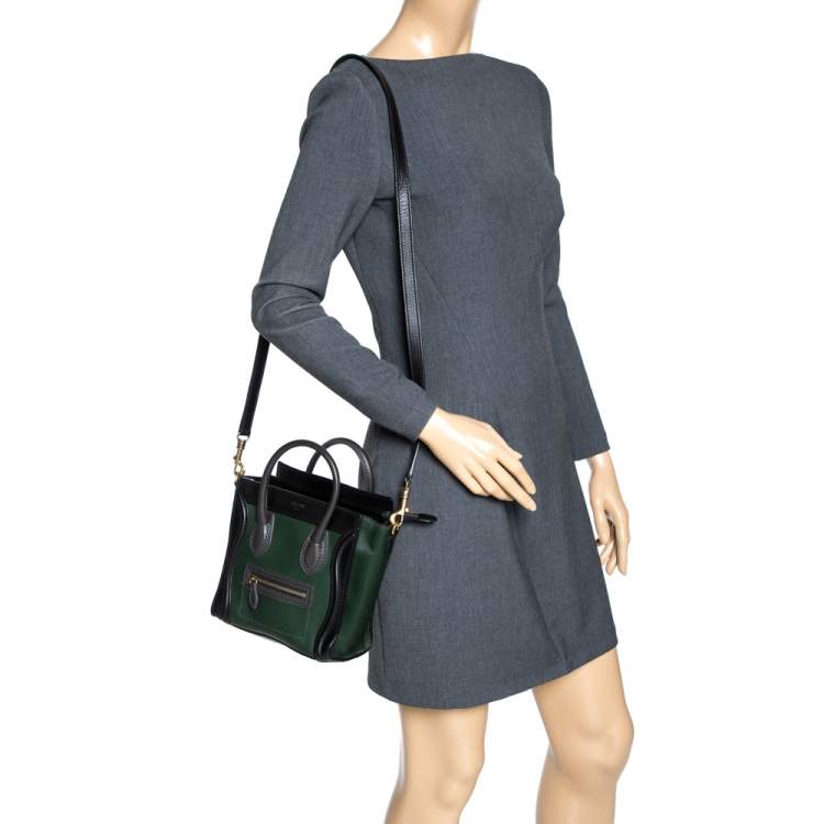 مملوكة مسبقًا Celine Green/Black Leather Nano Luggage Tote