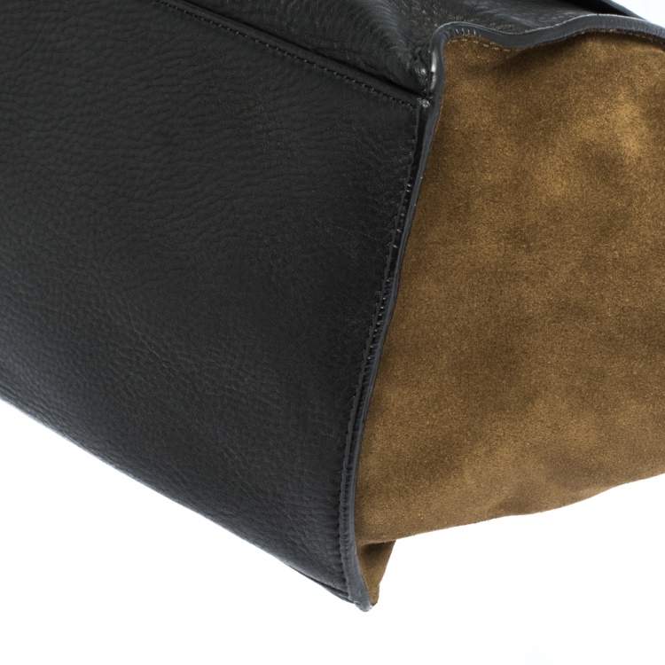 Pre Owned Celine Black/Khaki Leather and Suede Medium Trapeze Top Handle Bag