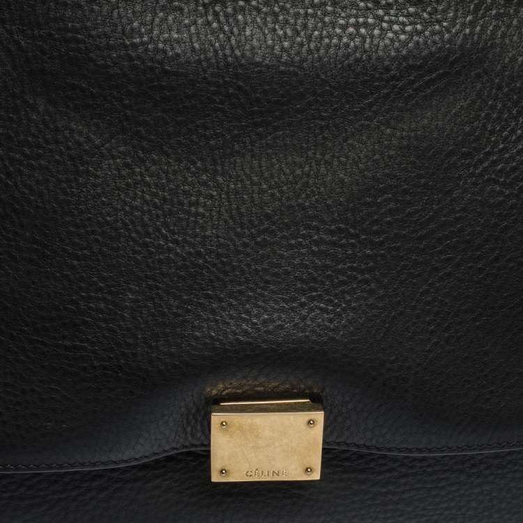 Pre Owned Celine Black/Khaki Leather and Suede Medium Trapeze Top Handle Bag