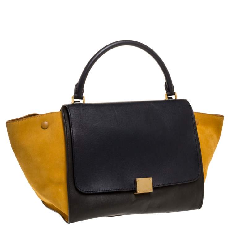 Pre Owned Celine Multicolor Leather and Suede Medium Trapeze Top Handle Bag