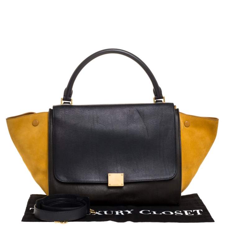 Pre Owned Celine Multicolor Leather and Suede Medium Trapeze Top Handle Bag