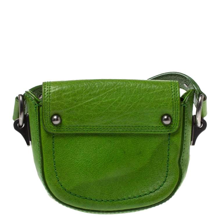 Pre Owned Celine Olive Green Leather Shoulder Bag