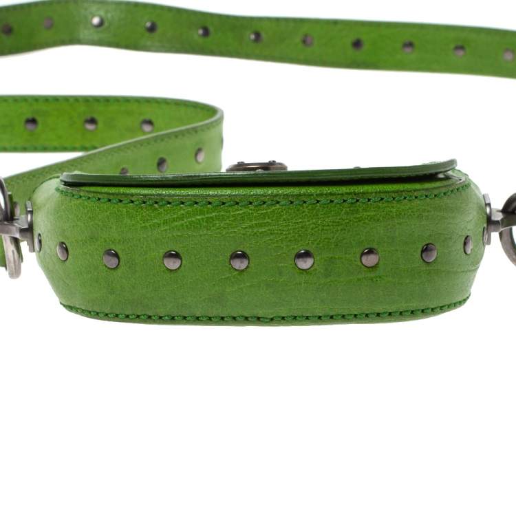 Pre Owned Celine Olive Green Leather Shoulder Bag