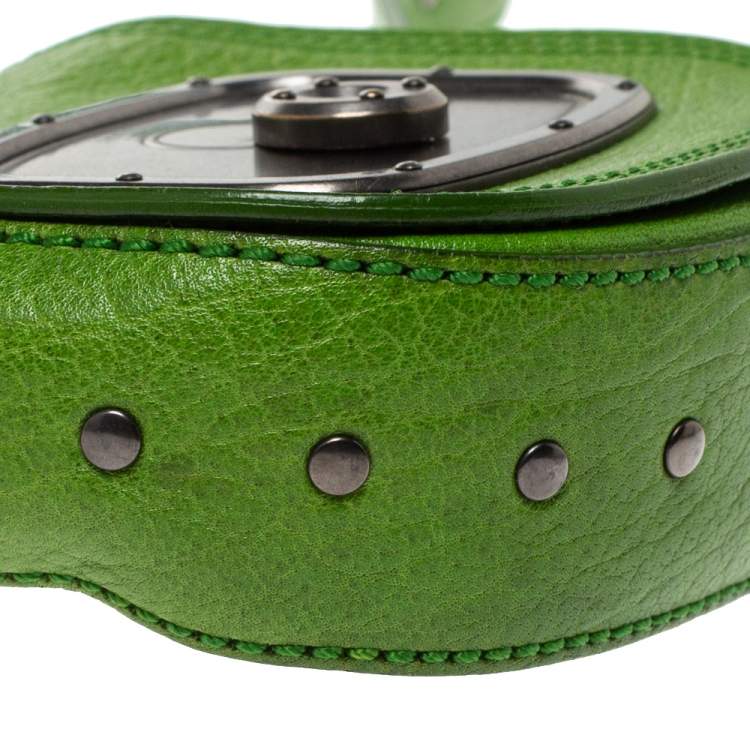 Pre Owned Celine Olive Green Leather Shoulder Bag