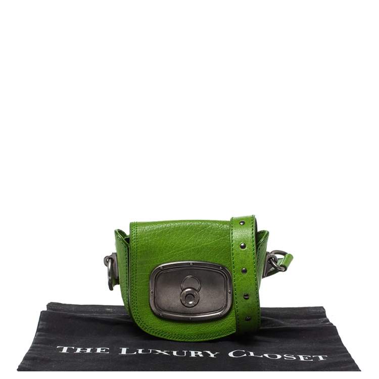 Pre Owned Celine Olive Green Leather Shoulder Bag