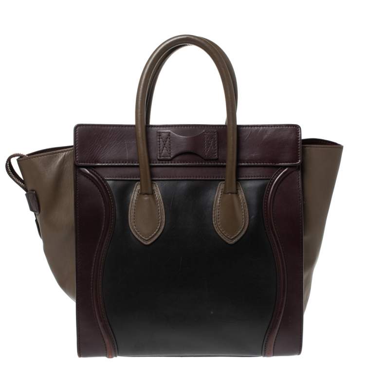 Pre Owned Celine Tri Color Leather Mini Luggage Tote