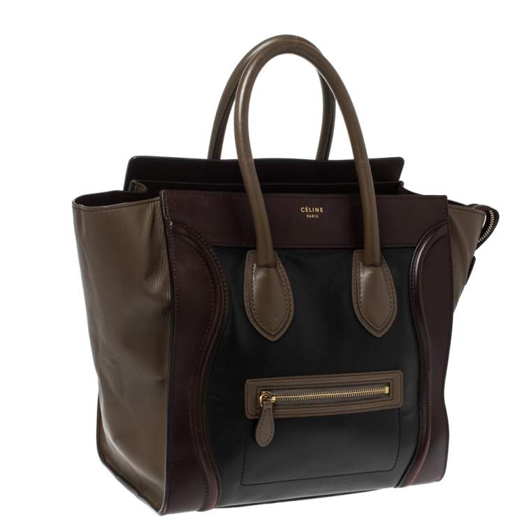 Pre Owned Celine Tri Color Leather Mini Luggage Tote