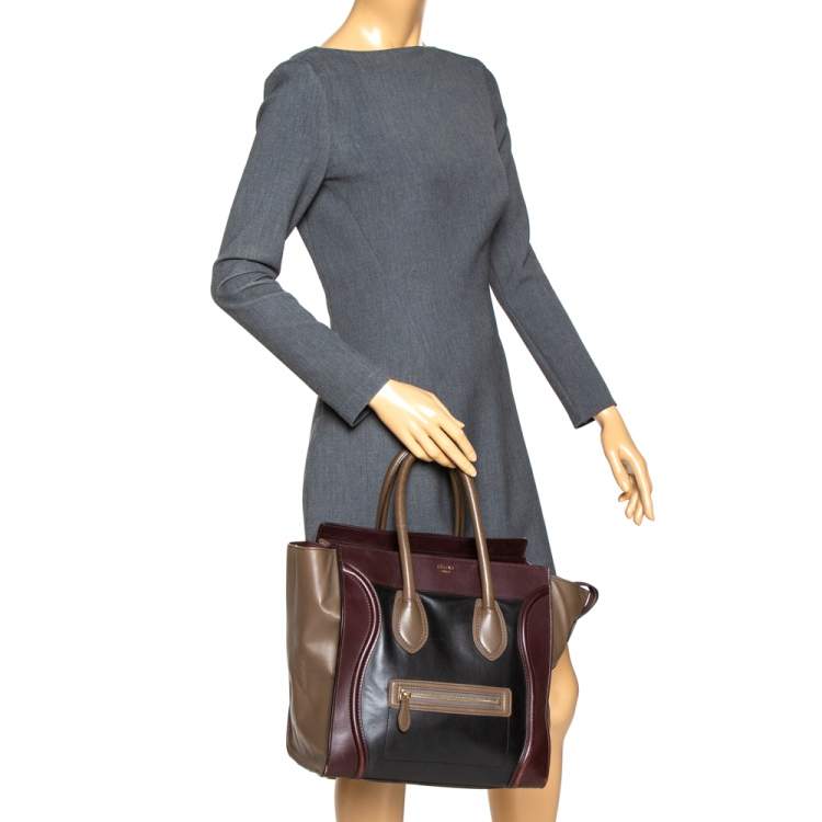 Pre Owned Celine Tri Color Leather Mini Luggage Tote