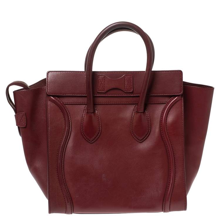 Pre Owned Celine Red Leather Mini Luggage Tote
