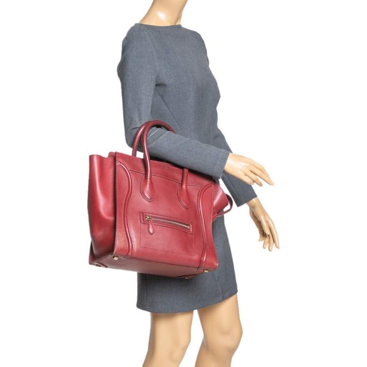 Pre Owned Celine Red Leather Mini Luggage Tote