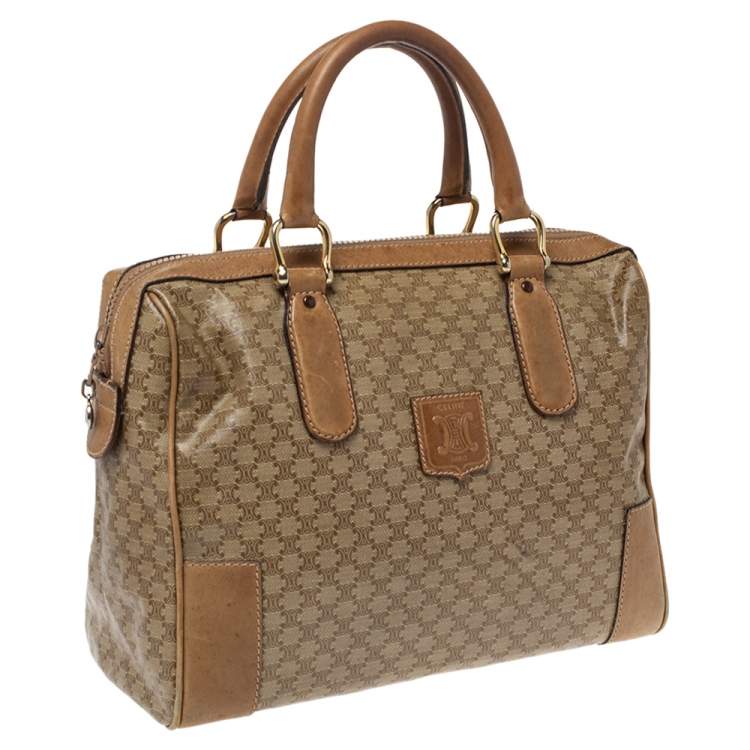 Pre Owned Celine Beige Coated Canvas and Leather Macadam Boston Bag