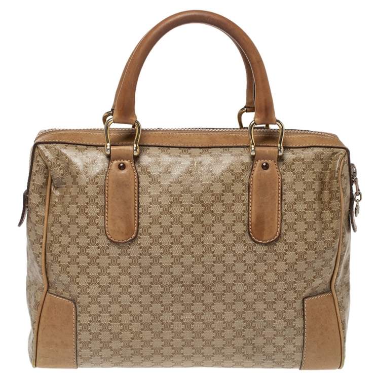 Pre Owned Celine Beige Coated Canvas and Leather Macadam Boston Bag