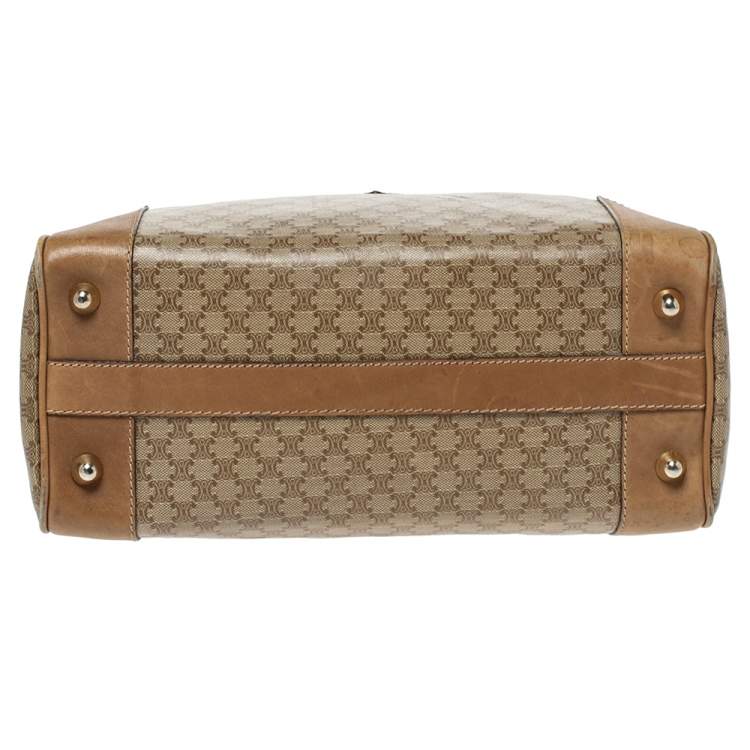 Pre Owned Celine Beige Coated Canvas and Leather Macadam Boston Bag