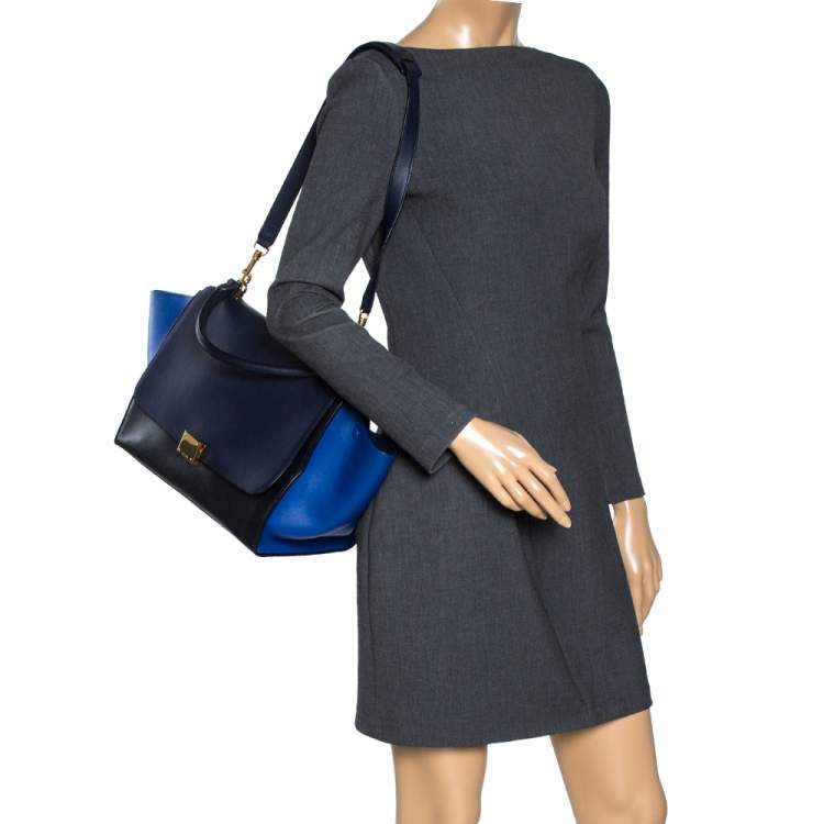 Pre Owned Celine Tri Color Leather Medium Trapeze Bag