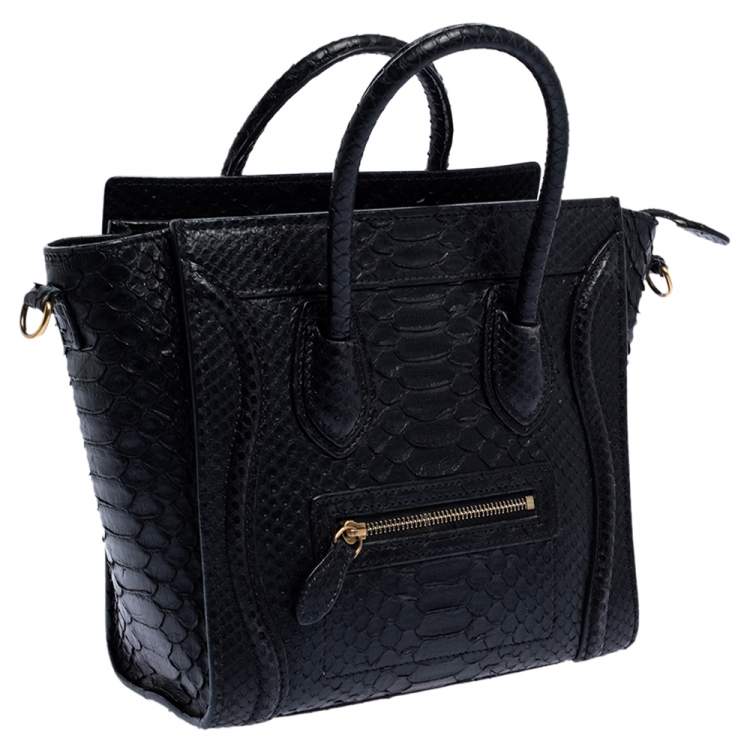 Pre Owned Celine Black Python Nano Luggage Tote