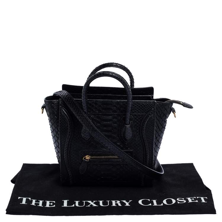 Pre Owned Celine Black Python Nano Luggage Tote