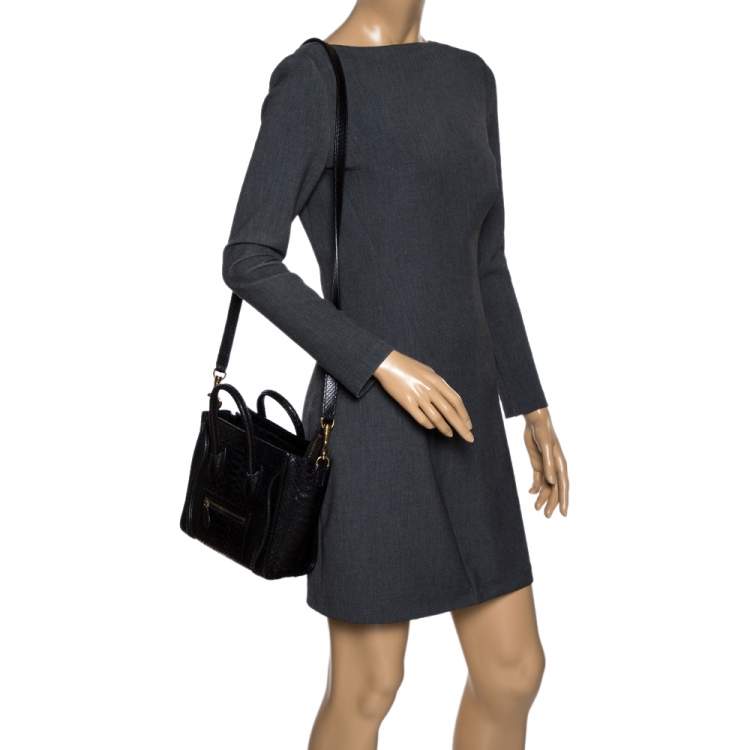 Pre Owned Celine Black Python Nano Luggage Tote