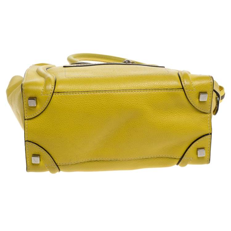 Pre Owned Celine Yellow Leather Micro Luggage Tote