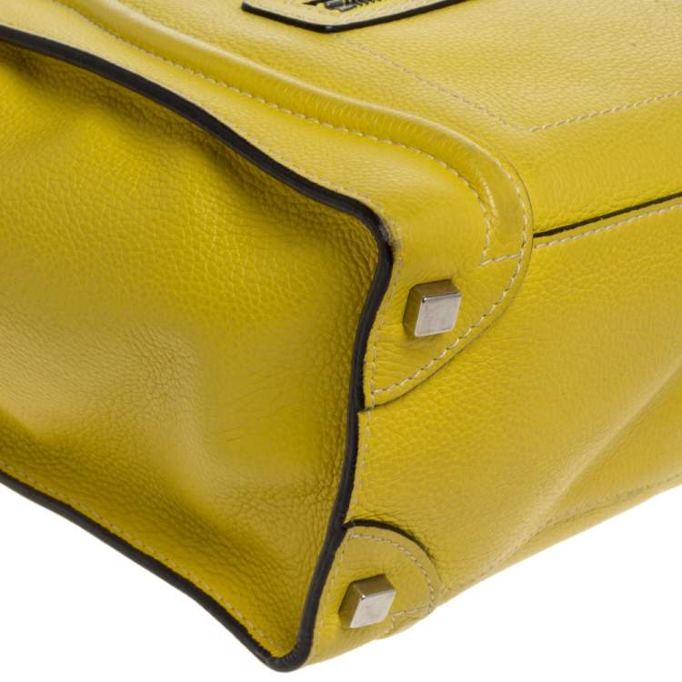 Pre Owned Celine Yellow Leather Micro Luggage Tote