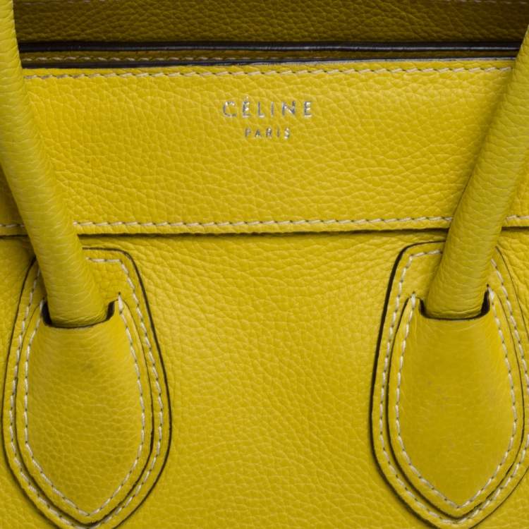 Pre Owned Celine Yellow Leather Micro Luggage Tote