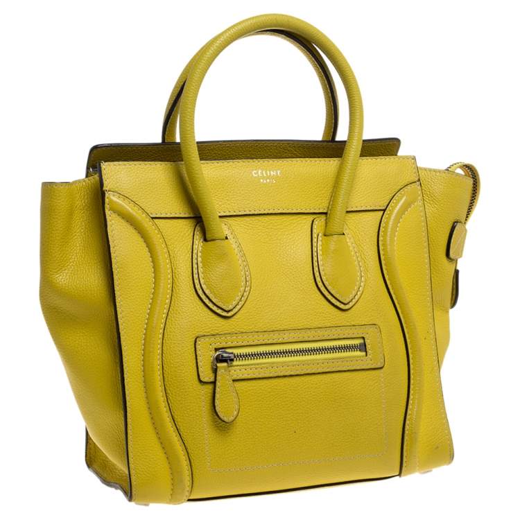 Pre Owned Celine Yellow Leather Micro Luggage Tote