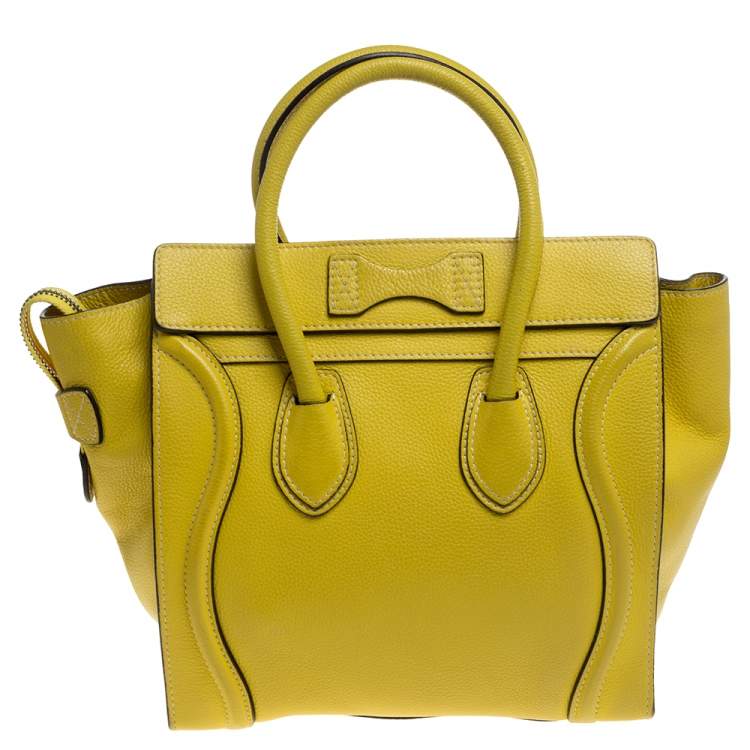 Pre Owned Celine Yellow Leather Micro Luggage Tote
