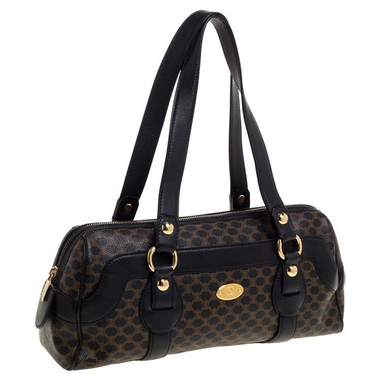 Pre Owned Celine Black Macadam Coated Canvas and Leather Satchel