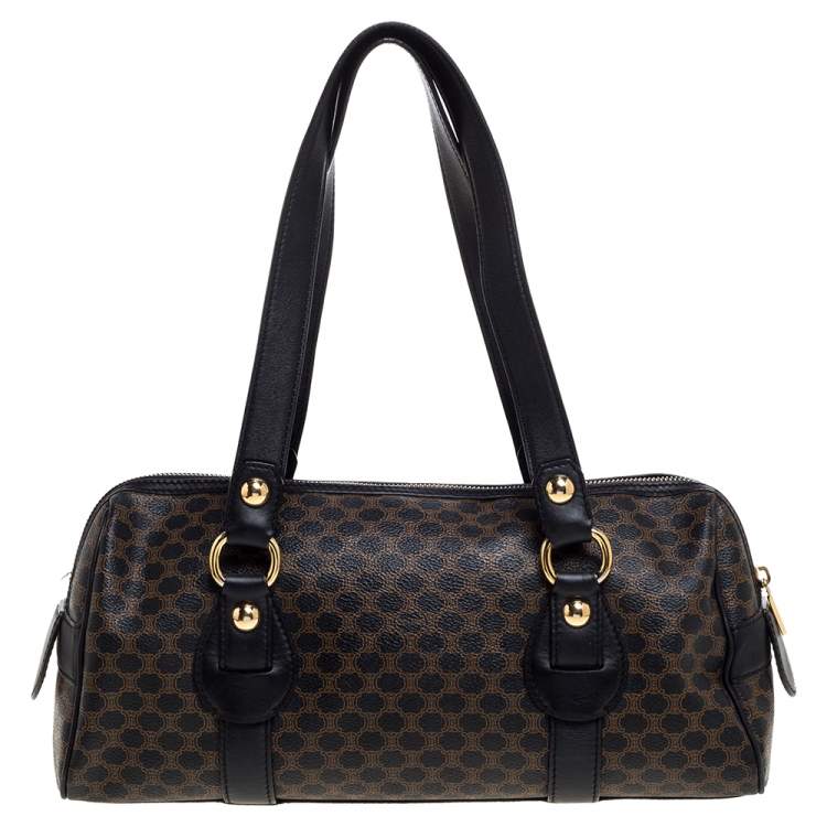 Pre Owned Celine Black Macadam Coated Canvas and Leather Satchel