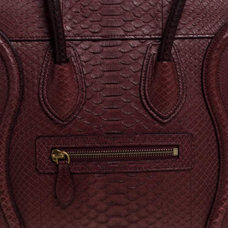 Pre Owned Celine Burgundy Python Micro Luggage Tote
