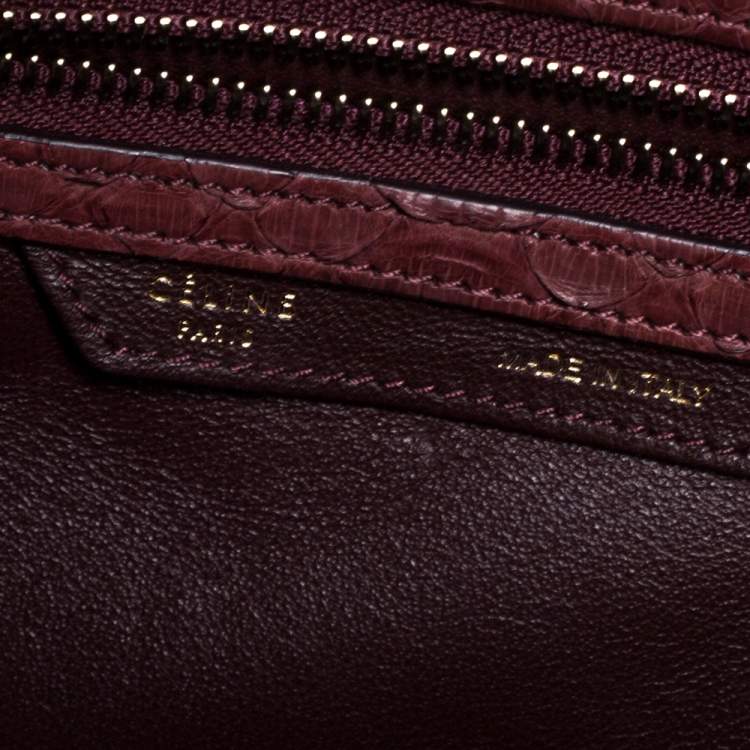Pre Owned Celine Burgundy Python Micro Luggage Tote