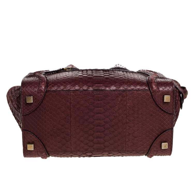 Pre Owned Celine Burgundy Python Micro Luggage Tote