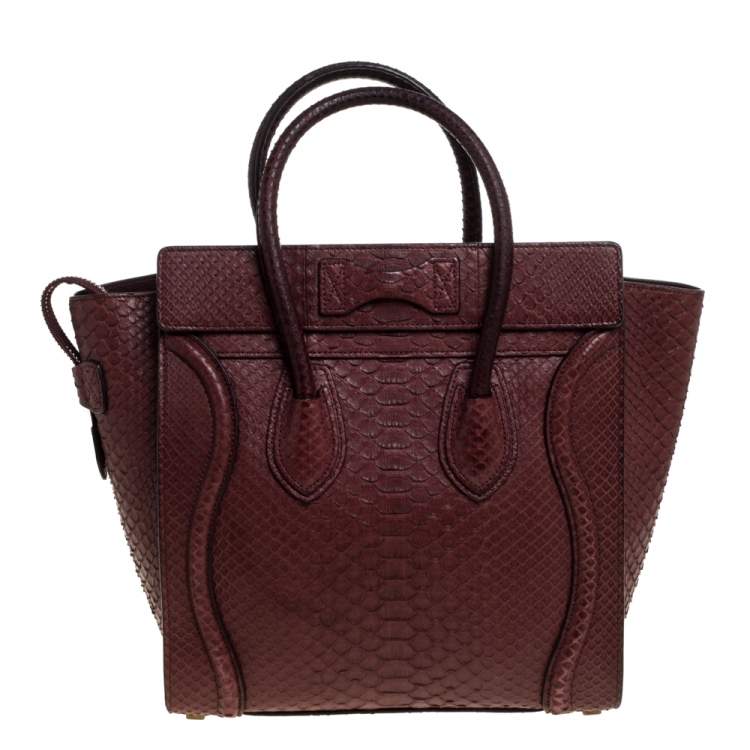 Pre Owned Celine Burgundy Python Micro Luggage Tote