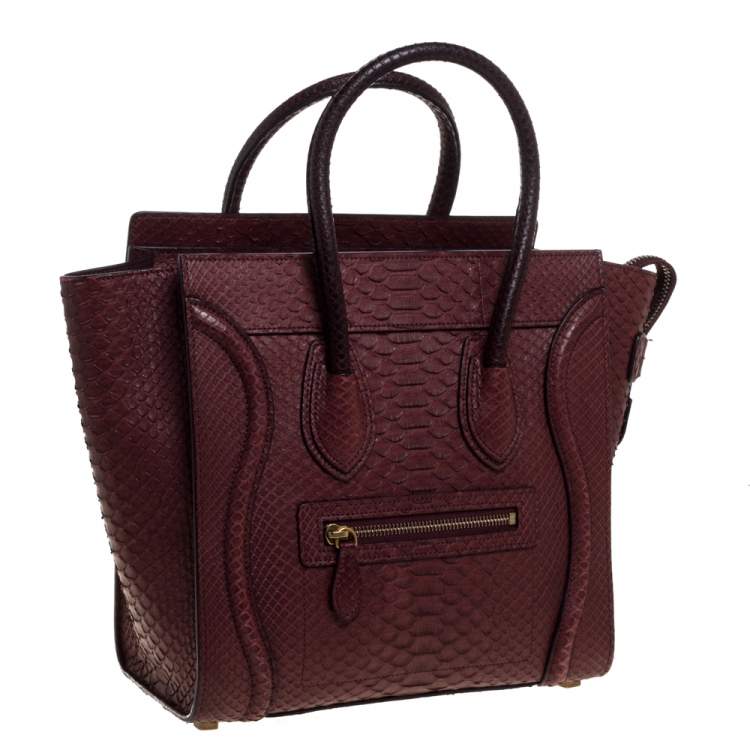 Pre Owned Celine Burgundy Python Micro Luggage Tote