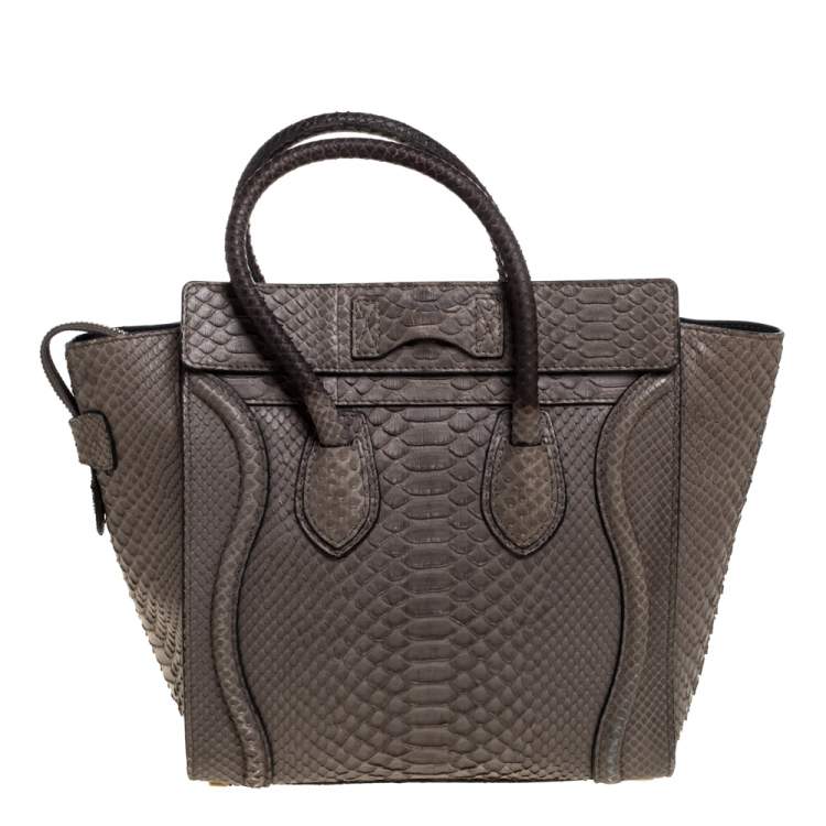 Pre Owned Celine Grey Python Micro Luggage Tote