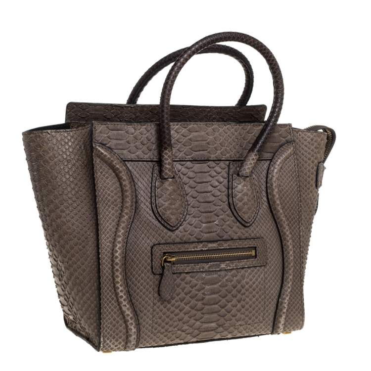 Pre Owned Celine Grey Python Micro Luggage Tote