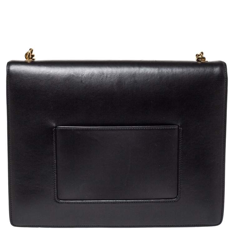 Pre Owned Celine Black Leather Large Case Flap Chain Bag