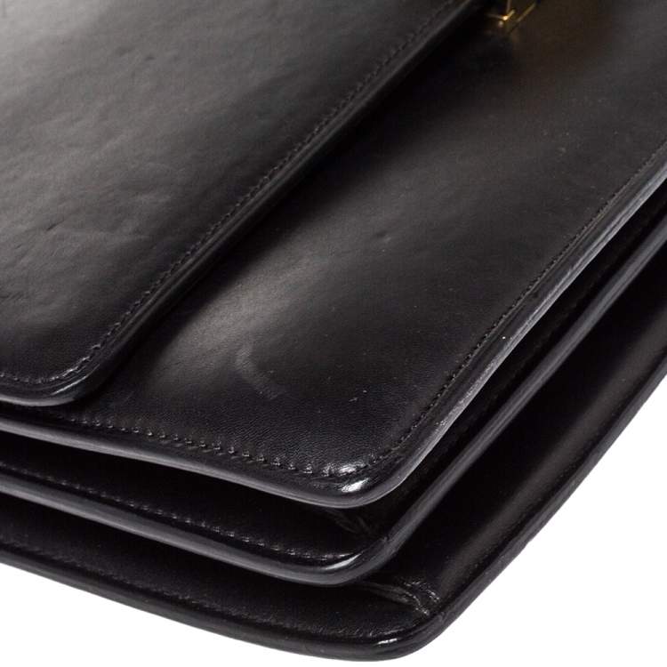 Pre Owned Celine Black Leather Large Case Flap Chain Bag