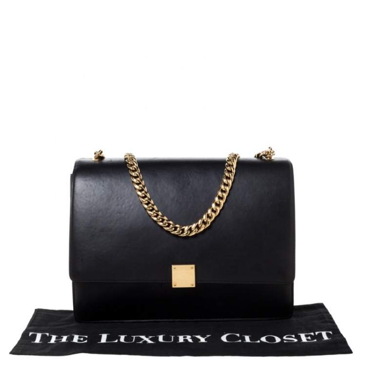Pre Owned Celine Black Leather Large Case Flap Chain Bag