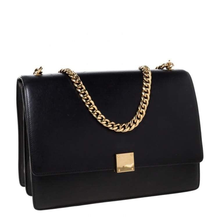 Pre Owned Celine Black Leather Large Case Flap Chain Bag
