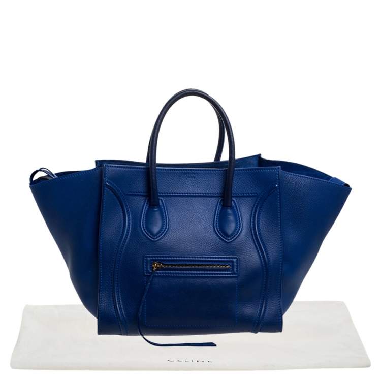 Pre Owned Celine Blue Leather Medium Phantom Luggage Tote 