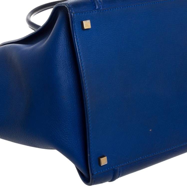 Pre Owned Celine Blue Leather Medium Phantom Luggage Tote 