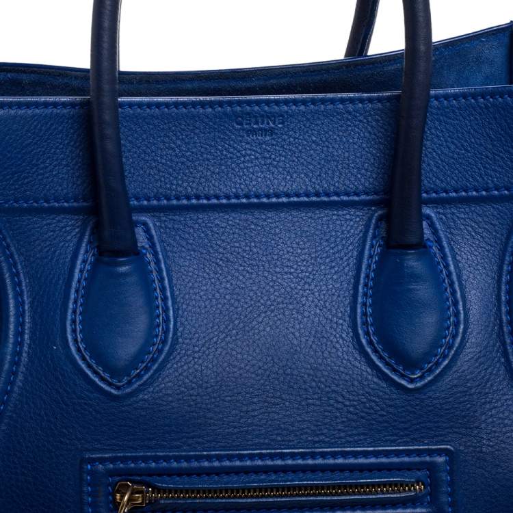 Pre Owned Celine Blue Leather Medium Phantom Luggage Tote 
