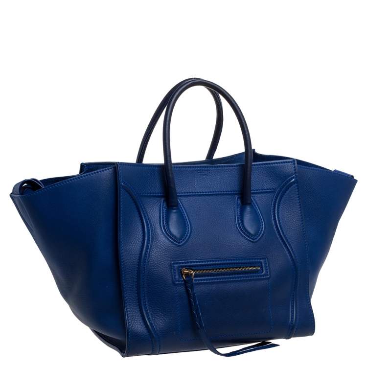 Pre Owned Celine Blue Leather Medium Phantom Luggage Tote 