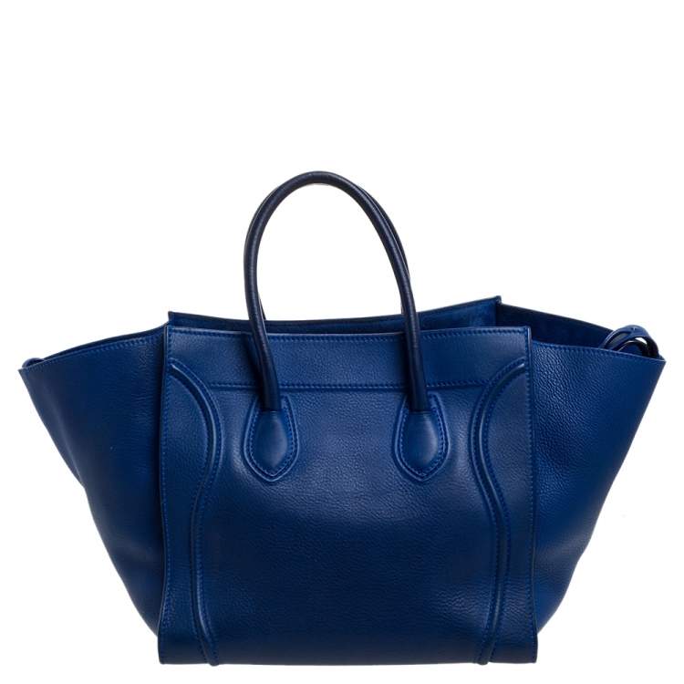 Pre Owned Celine Blue Leather Medium Phantom Luggage Tote 