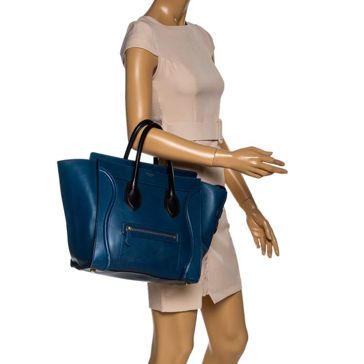 Pre Owned Celine Blue/Black Leather Mini Luggage Tote