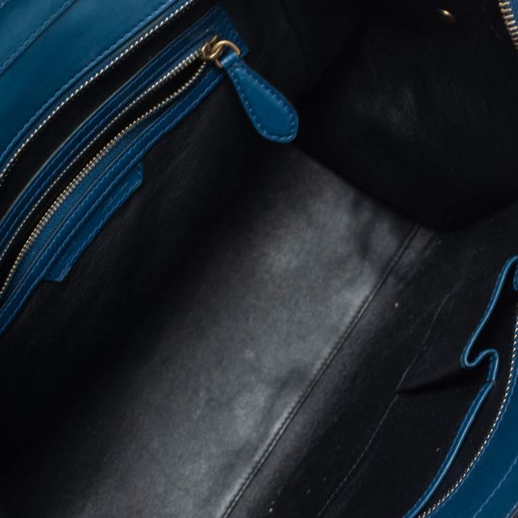 Pre Owned Celine Blue/Black Leather Mini Luggage Tote