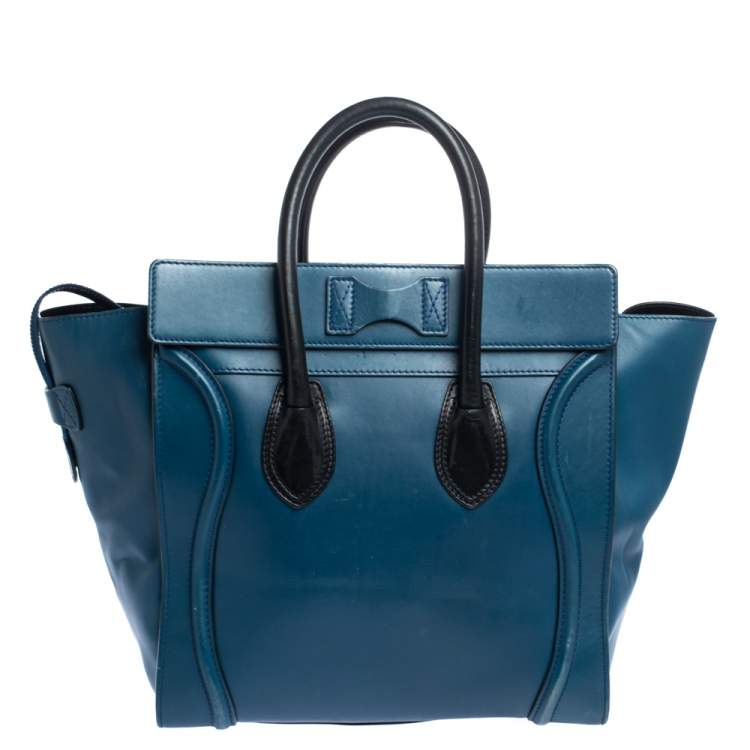 Pre Owned Celine Blue/Black Leather Mini Luggage Tote
