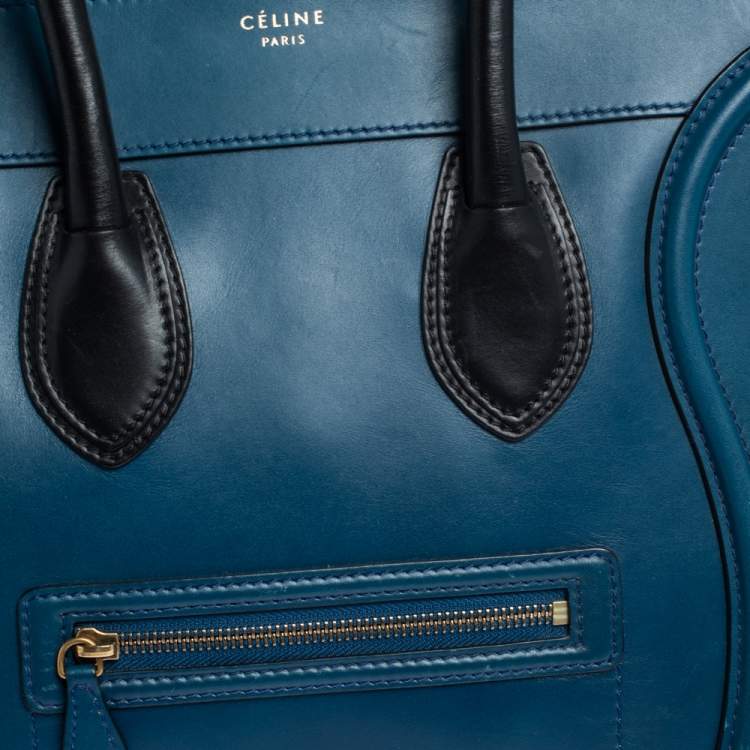 Pre Owned Celine Blue/Black Leather Mini Luggage Tote