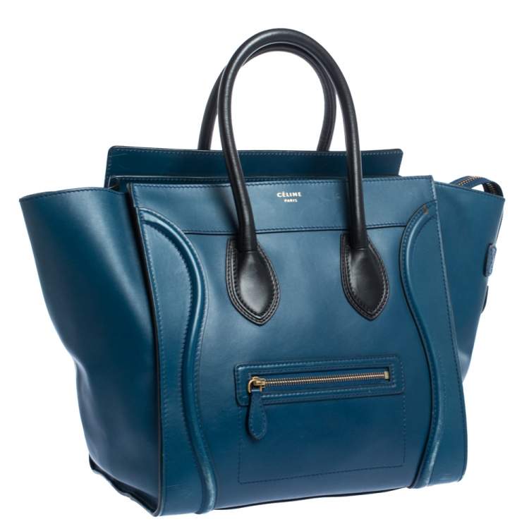 Pre Owned Celine Blue/Black Leather Mini Luggage Tote