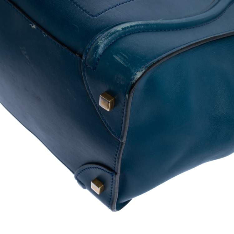 Pre Owned Celine Blue/Black Leather Mini Luggage Tote